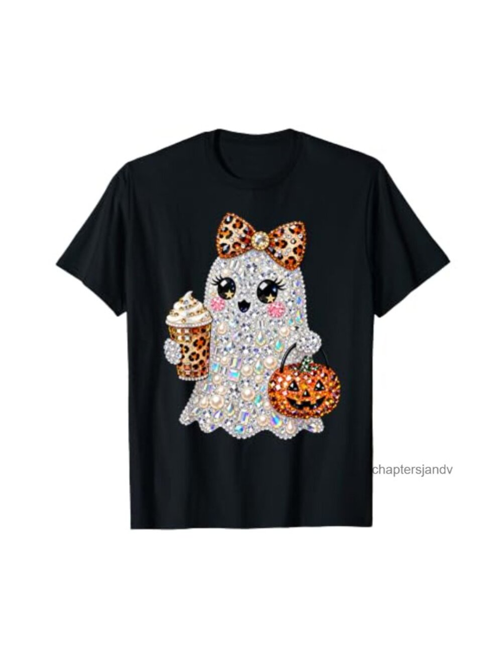 Glam Ghost Leopard Bow Halloween Short Sleeve Tee